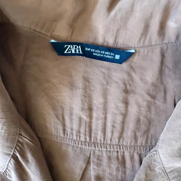 ZARA Sleeveless Collared Belted Wide Leg Jumpsuit Brown XS - Image 5