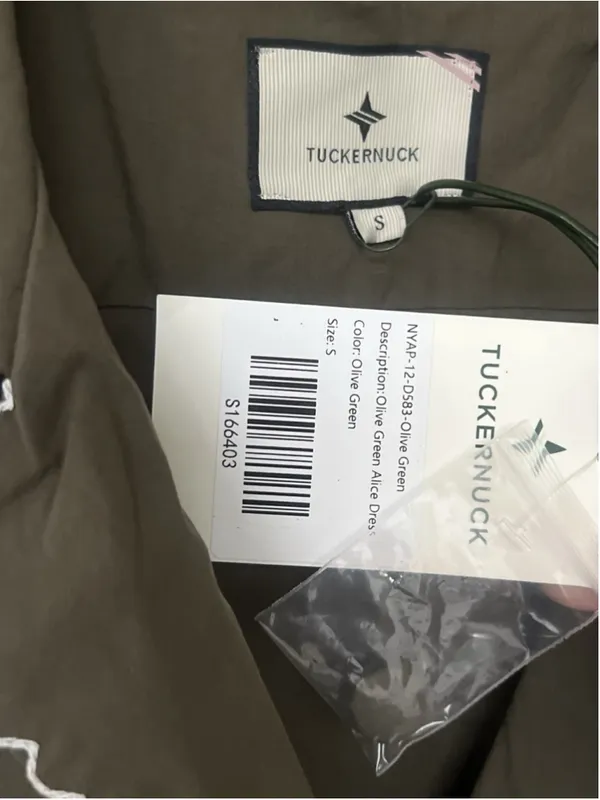 Tuckernuck Olive Green Alice Button Front Midi Dress Collar V Neck Scallop S - Image 11