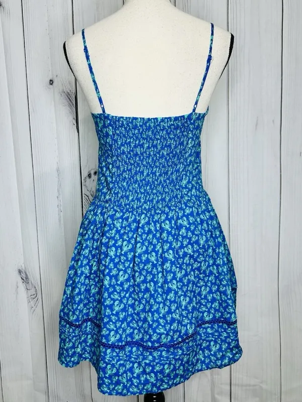 Roller Rabbit x Target Sz XS Blue Green Lobster Print Mini Dress Smocked Back - Image 9
