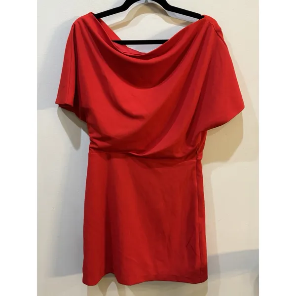 ALEXIA ADMOR Draped Shoulder Mini A-Line Dress Red‎ Size Medium - Image 2
