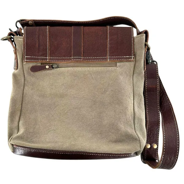 Myra Bag Sage Green Canvas and Brown Leather Messenger Tote Crossbody Bag - Image 7
