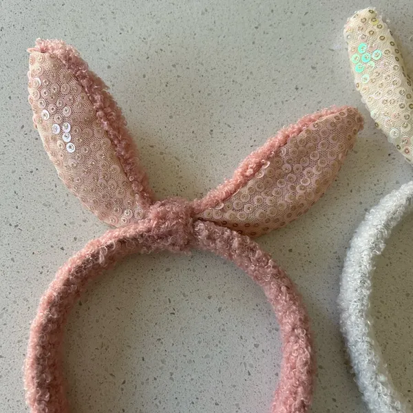Bundle of 2 Easter Bunny Sequin Bunny Ears Headbands Pink - Image 3
