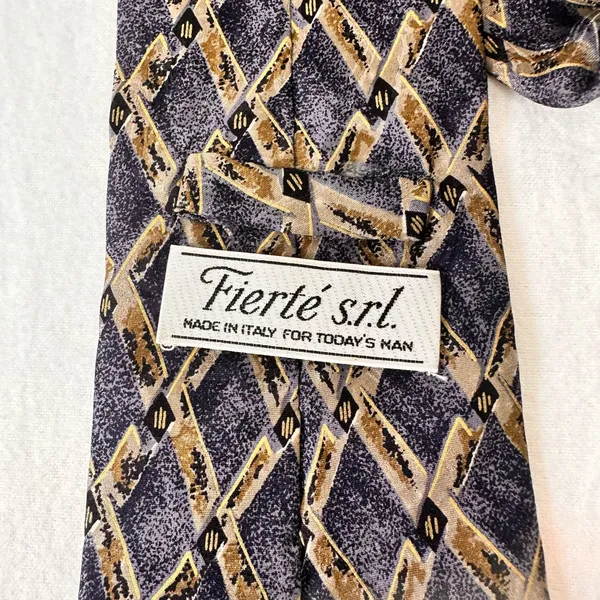Fierte S.r.l Men's Vintage Tie Grey Multicolor Geometric Silk Handmade - Image 4