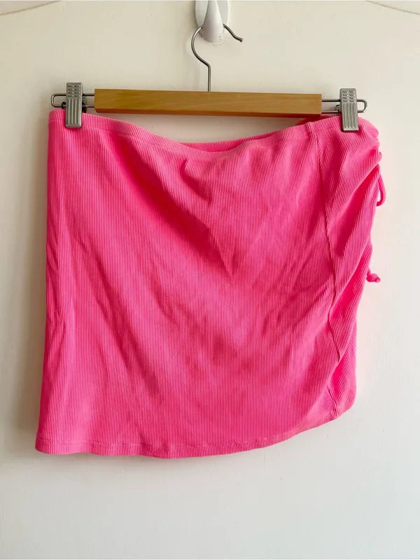 Aerie Pink Cotton Blend Ribbed Ruched Mini Swim Skirt Cover Up Size M Y2K - Image 2