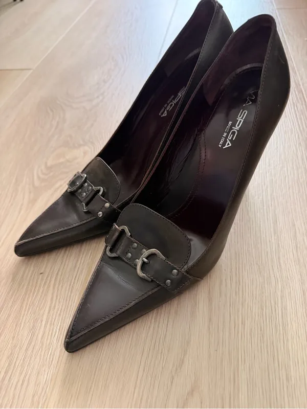 Via Spiga Brown Leather Pointed Toe Buckle Heels - Image 2