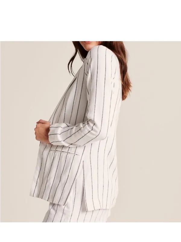 New Abercrombie & Fitch Linen blend Striped Blazer small white black pinstripe - Image 2