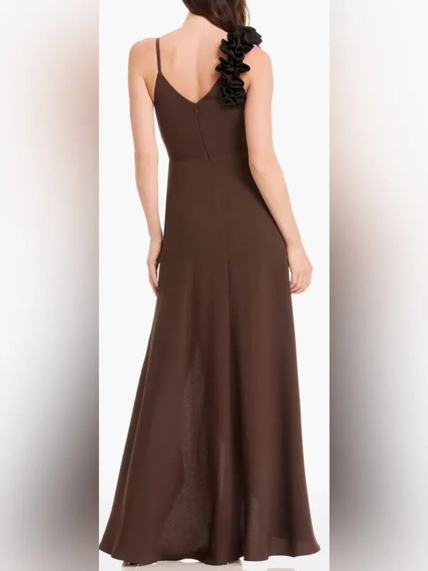 NEW Dress The Population Camelia Ruffle Detail Mocha black Gown Sz M - Image 2