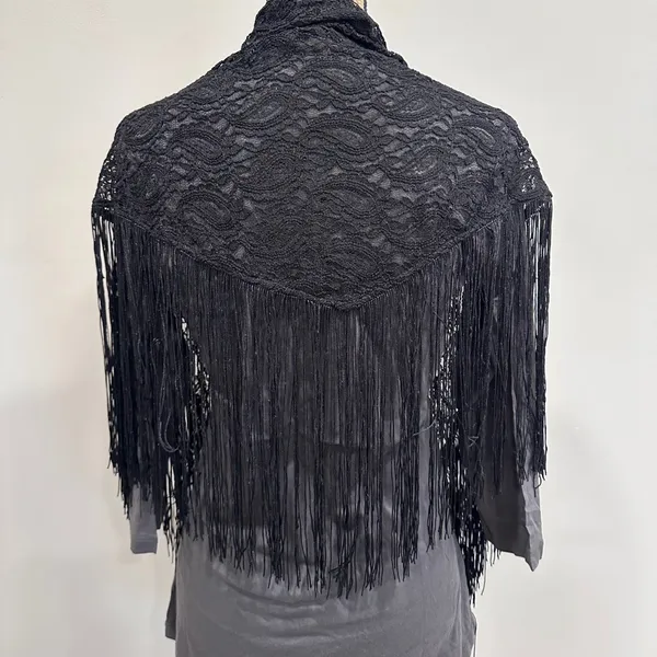 NWT Free People x Do Everything In Love Black Lace Fringe Kimono‎ Shawl Cardigan - Image 6