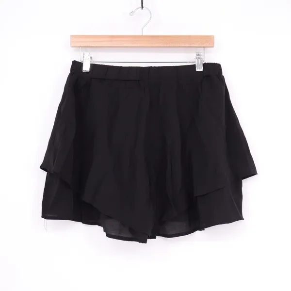 Womens Multi Layer Ruffled Shorts M Black Elastic Waist Flat Front Beach Summer - Image 2