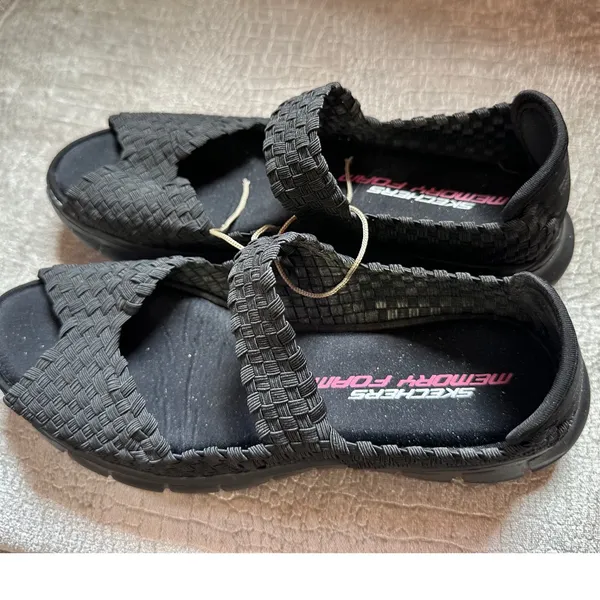 Skechers Womens Black Woven Memory Foam Lightweight‎ Mary Jane Sandals Open Toe - Image 4