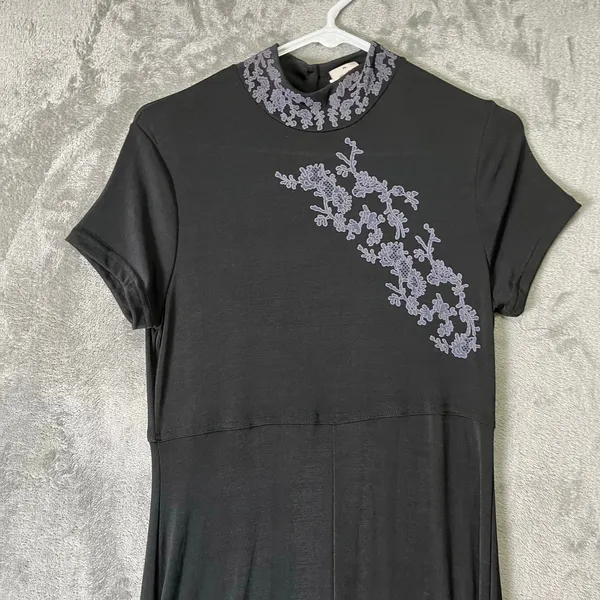 Vintage Y2K Black Gothic Maxi Dress Floral‎ Mandarin Collar Dark Romance Medium - Image 7