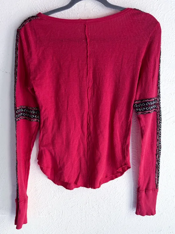 Free People We The Free Thermal Henley Top Red Long Sleeve 2000s - Image 3