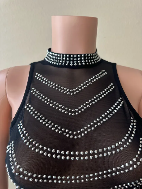 Brand New! Special Occasion Women’s Black Rhinestone Embellished Mesh Dress – Size Small - Image 7