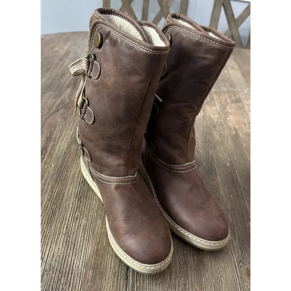 White Mountain Tivia Brown Boots Mid-calf Faux Fur Lining W23519 Women's 8 bow - Image 2