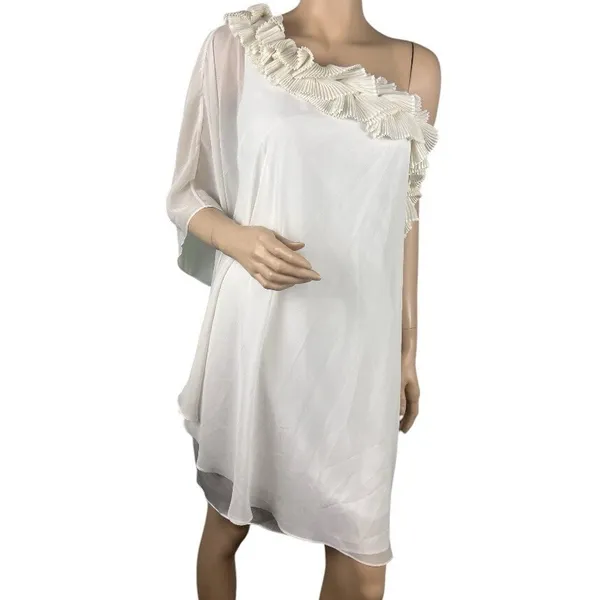 Max and Cleo Womens Eggshell One Shoulder Ruffle Cocktail Dress SAB6Q985 Size‎ 2 - Image 2