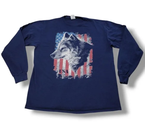 Delta Pro Weight T-Shirt Size Large L America American Flag Graphic Tee Wolf Tee Nature Tee - Image 2