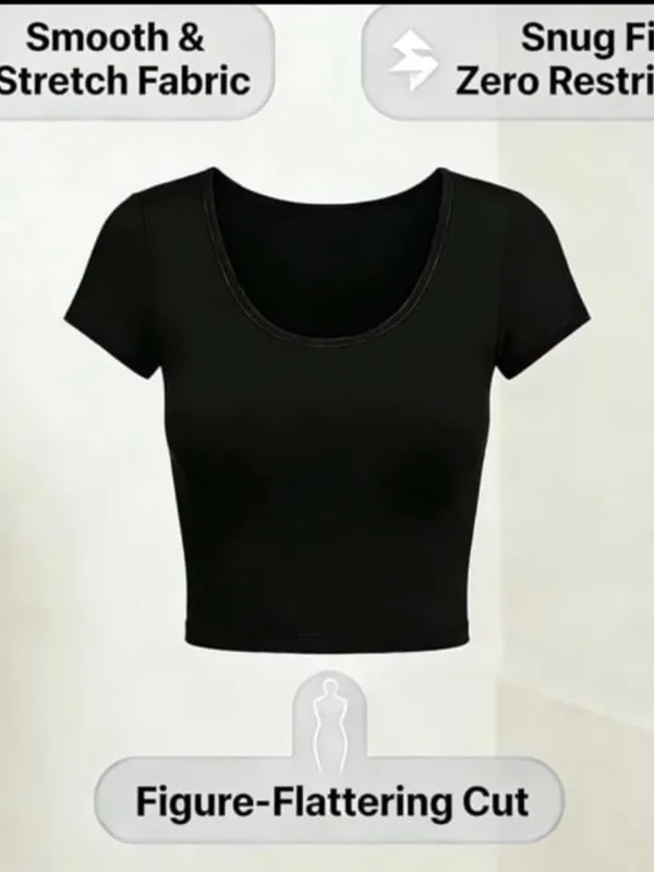 Black Short Sleeve Crop Top - Women's Ribbed Tee - Image 3