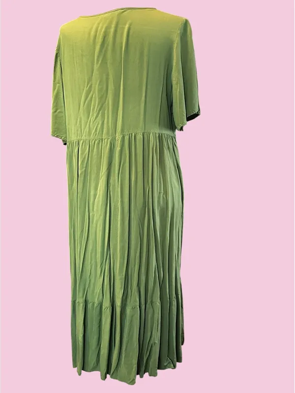 BLOOMCHIC Olive Green Rayon Midi Dress with Pockets 14-16 - Image 3