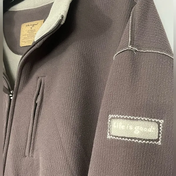 Life is Good Tan/Brown Fleece Zip Up Jacket Size Medium - Image 5