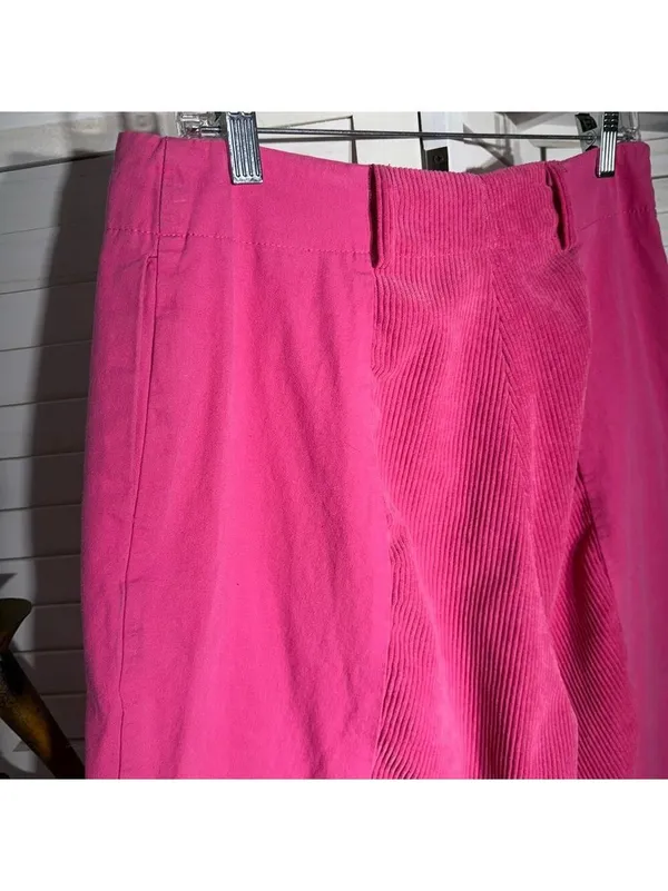 Vintage 90s hot pink pants cotton wide legs high waist 2 pockets sz M - Image 8