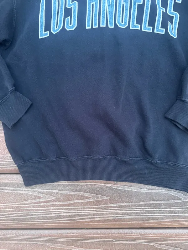 Brandy Melville Navy Crewneck with Light Blue 'LOS ANGELES' sweater - Image 5