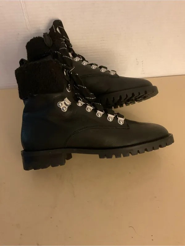 Rebecca Taylor women Black leather Lace-Up Faux Shearling Combat Boots uS 7 - Image 8