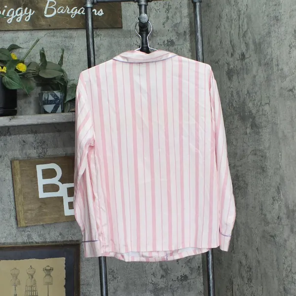 NEW Aqua x Wicked Womens Striped Long Sleeve Pajama Shirt 12958 Pink S - Image 2