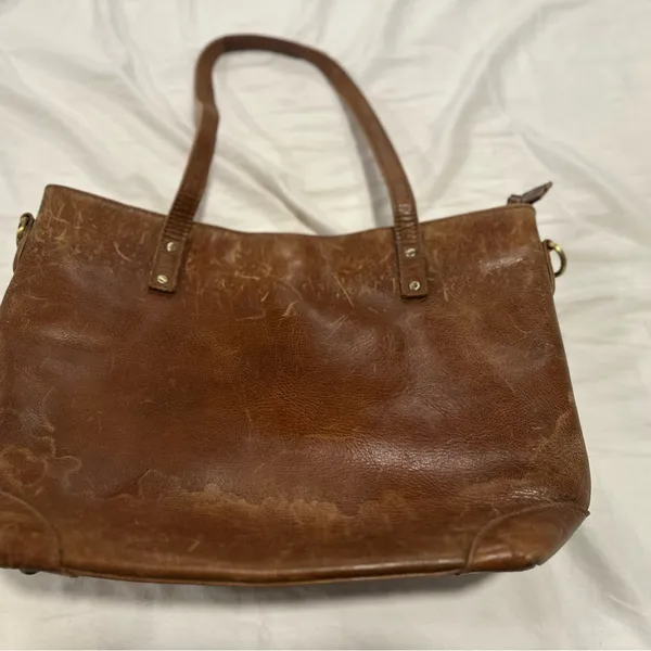 Brown faux Leather Shoulder Bag Executive Tote handbag computer bag Full Zip Top - Image 2