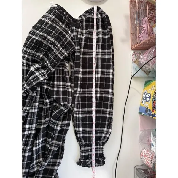 Lucky Brand Black Plaid Smocked Midi Dress‎ Grunge Cottagecore Long Sleeve NWT - Image 10
