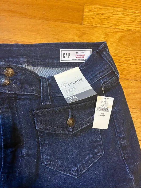 Gap 70's Flare High Rise Denim Stretch Blue Jeans Women's 28 6 Short NWT - Image 4