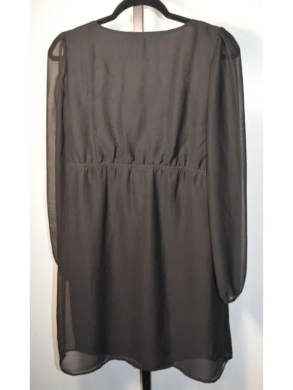 As You Wish Size L Black Sheer Chiffon Lace Tie Front Babydoll Dress Romantic Goth - Image 2