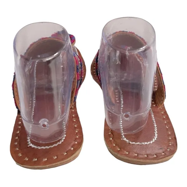 Kolhapuri Chappals Hand Embroidered Leather Flat Sandals Toe Ring 9 Brown - Image 6