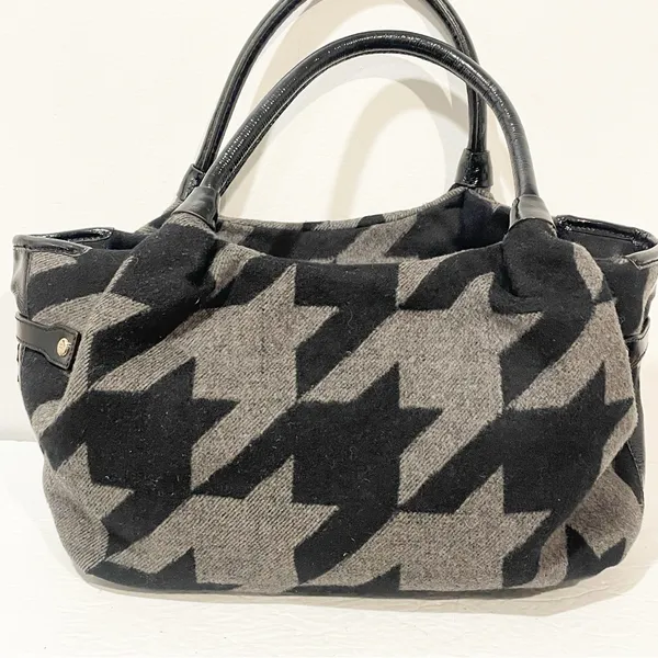 Kate Spade Black Gray Wool‎ Houndstooth Bag Large Felted - Image 8