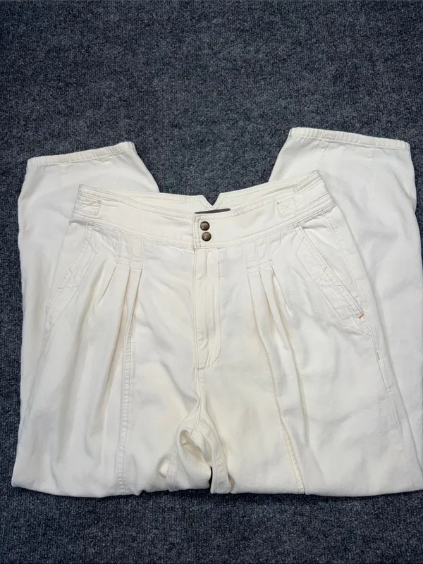 Anthropologie cream-colored, pleated barrel trousers - Image 3