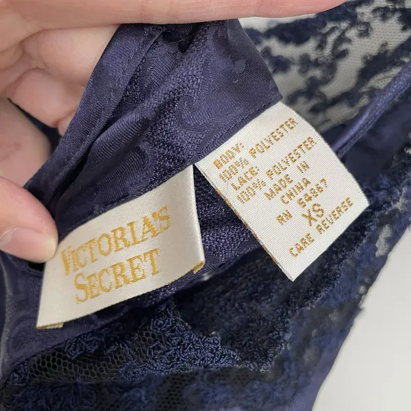 Victorias Secret Size XS Blue Slip Dress Lingerie Lace Floral Romantic - Image 6