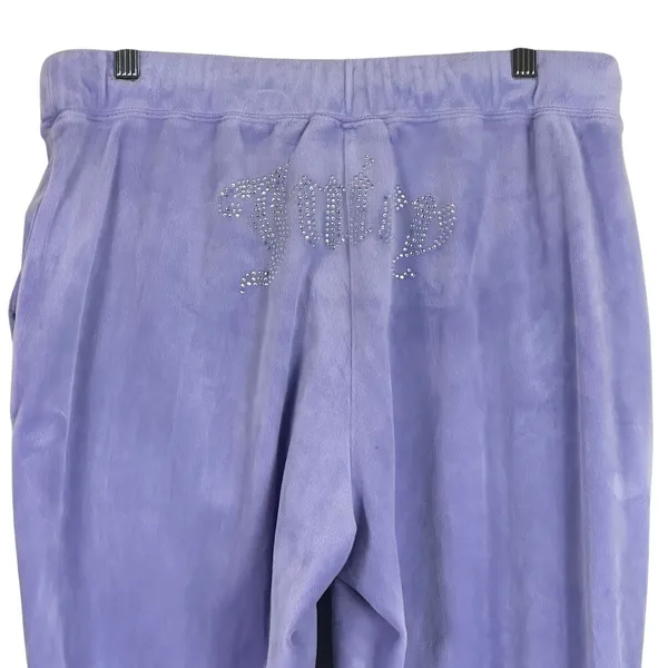 Juicy Couture Forever 21 Velour Rhinestone Logo Joggers Purple Y2K Bling Size L - Image 6
