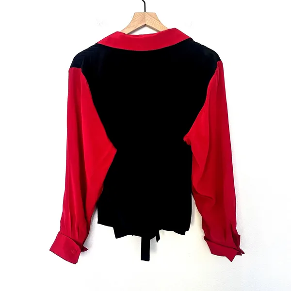 Vintage Bob Mackie 100% Silk Blouse Black Red Western Embroidered Flames 90s L - Image 8