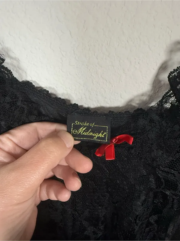 Vintage Stroke of Midnight Black Lace High Low Babydoll Lingerie Top Size L - Image 11