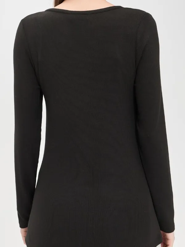 🌟 Hatch 🌟 The Softest Rib Nursing Maternity Henley Black Sz 0 Xs - Image 2
