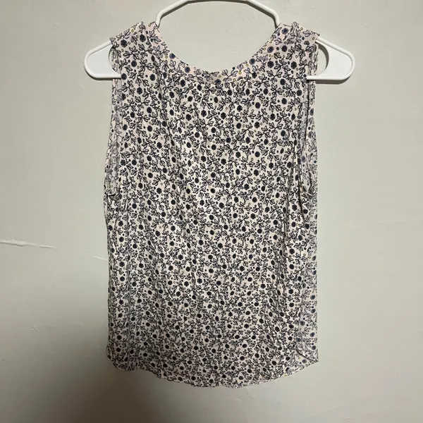 LOFT Sleeveless Floral Blouse - White and Blue - Image 3