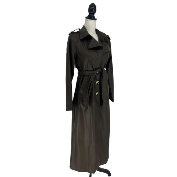 Wyld Blue Faux‎ Leather Trench Coat Dark Chocolate Size XS - Image 9