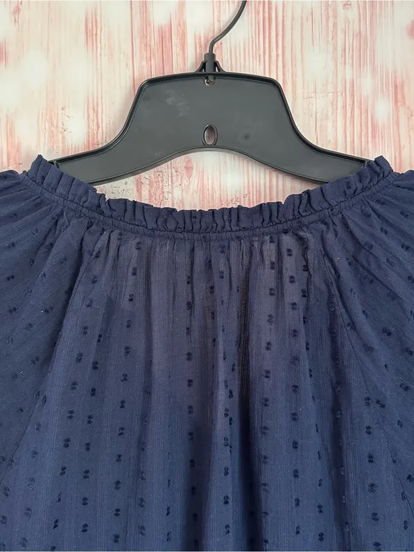 J. Crew Factory Navy Blue Swiss Dot Split Neck Ruffle Trim Blouse Size M - Image 10