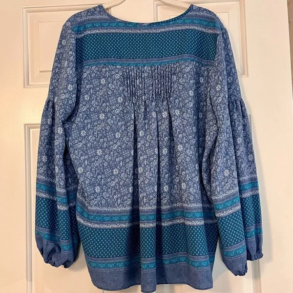 Gap Women’s Floral Blue Boho Peasant Blouse Size Medium - Image 4