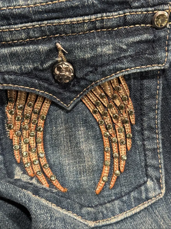 Miss Me Dark Blue‎ Bootcut Jeans with Wing Embroidery 32 - Image 8