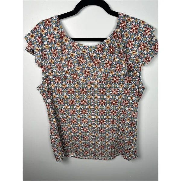 Amang NY Top Womens XL Peasant Boho V-neck Cap Sleeve Stretch‎ Colorful - Image 6