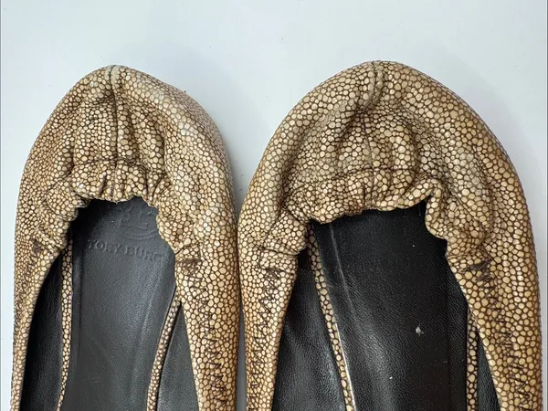 Tory Burch Reva Stingray Ballet Flats Bronze Brown Logo Flats Size 10 *PROJECT - Image 7