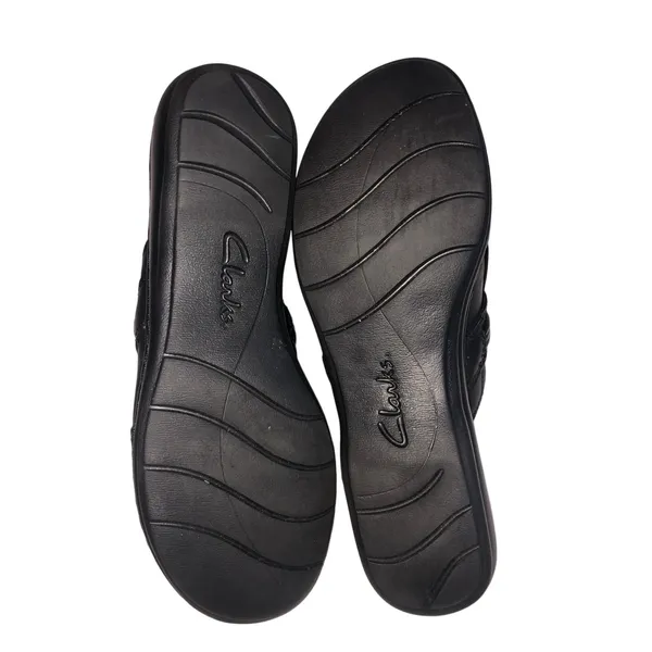 Clarks Collection Black Leather Clog Mules Size 7.5 Comfort Boho Slip On Shoes - Image 6