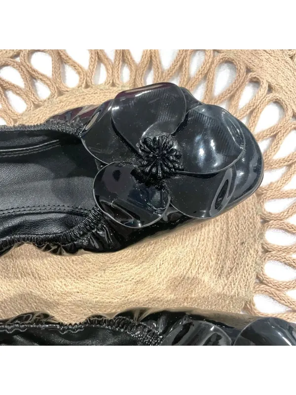 Tory Burch Floral Applique Patent Leather Ballet Flats Size 8 Black - Image 12
