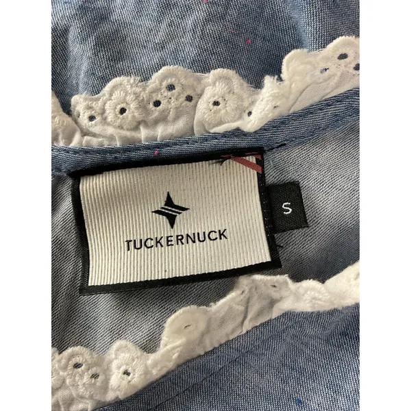 Tuckernuck Chambray Lotte Blue Dress Lace Trim S pockets‎ cottagecore cover-up - Image 10