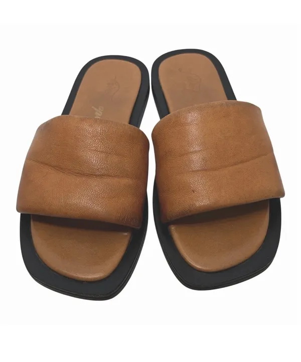 Free People Wren Leather Slide Sandals Tan Square Toe Size 7 - Image 2